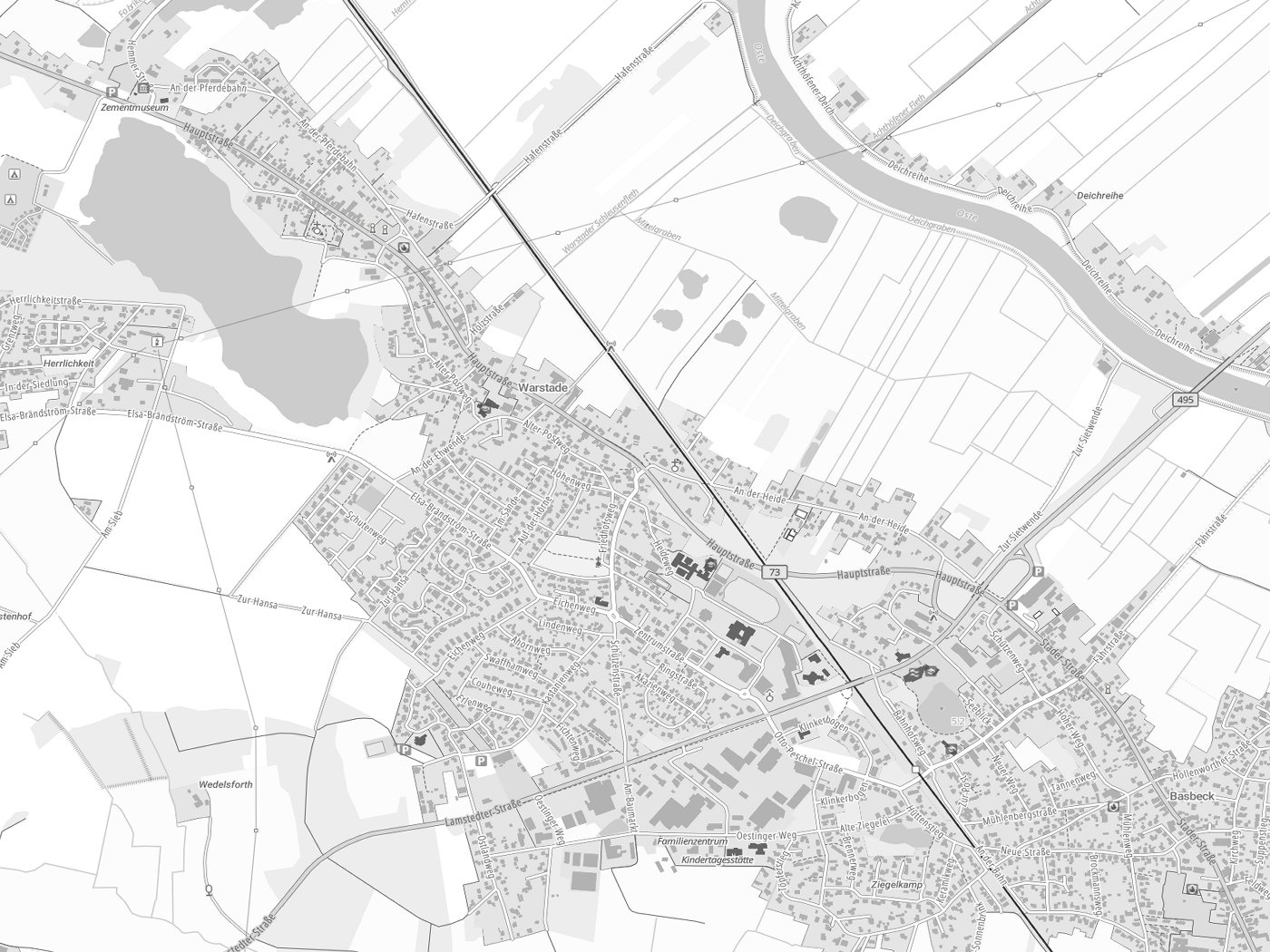 Kartenausschnitt Hemmoor mit Gewässern