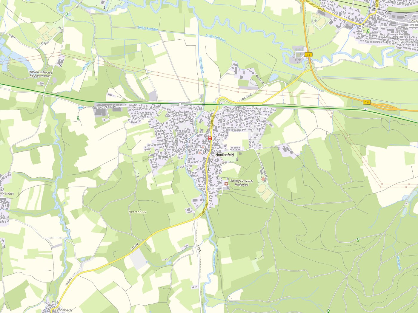 Kartenausschnitt Henfenfeld mit Gewässern