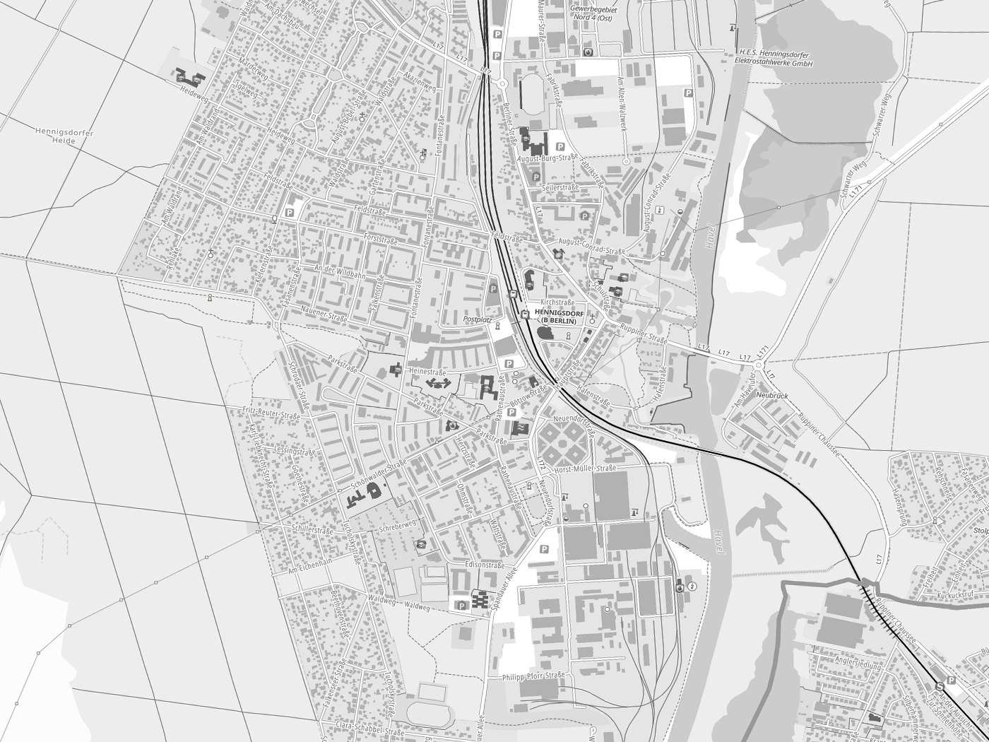 Kartenausschnitt Hennigsdorf mit Gewässern