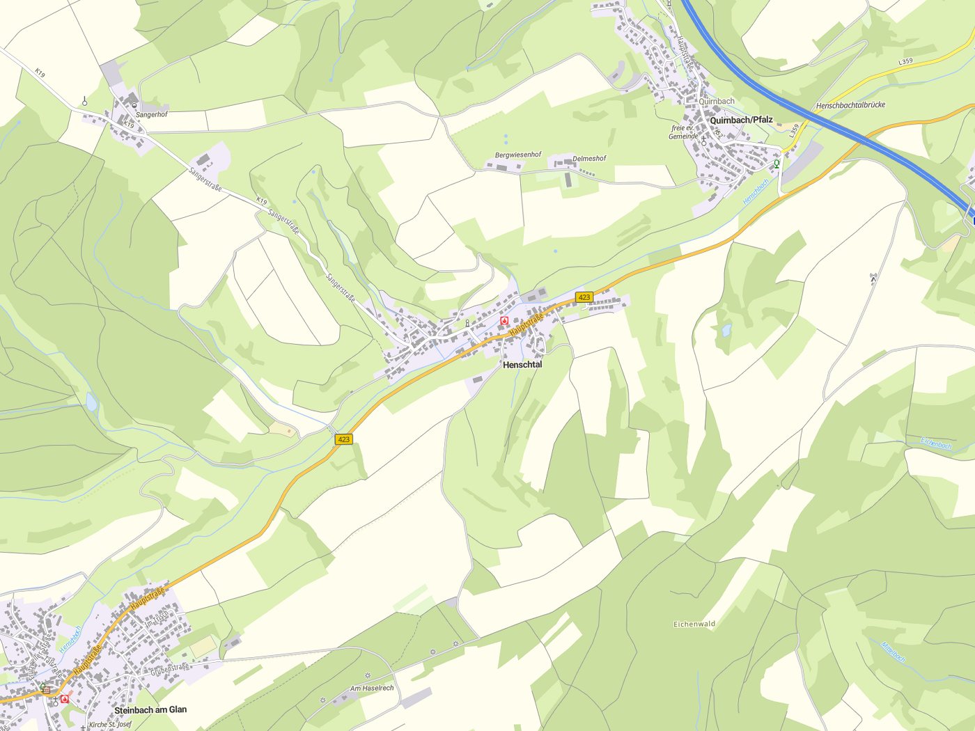 Kartenausschnitt Henschtal mit Gewässern