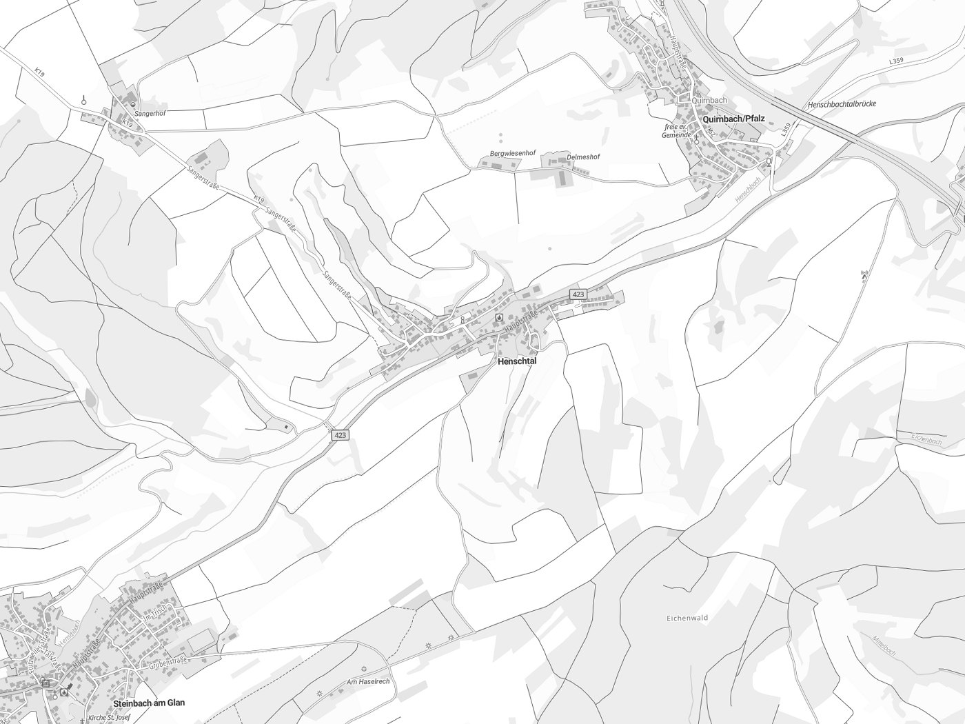 Kartenausschnitt Henschtal mit Gewässern