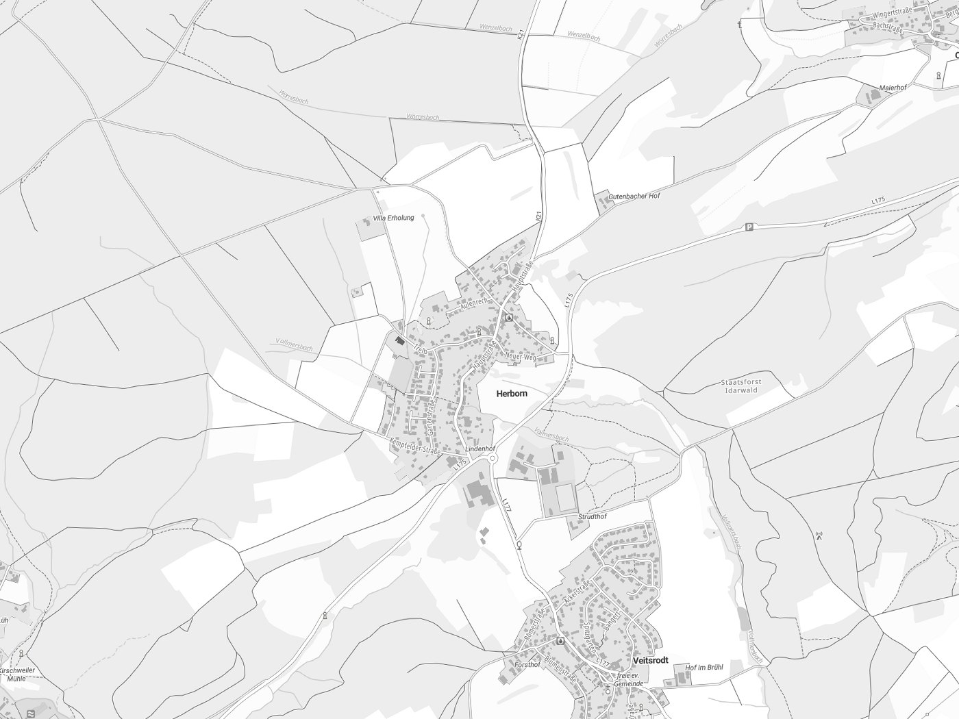 Kartenausschnitt Herborn mit Gewässern