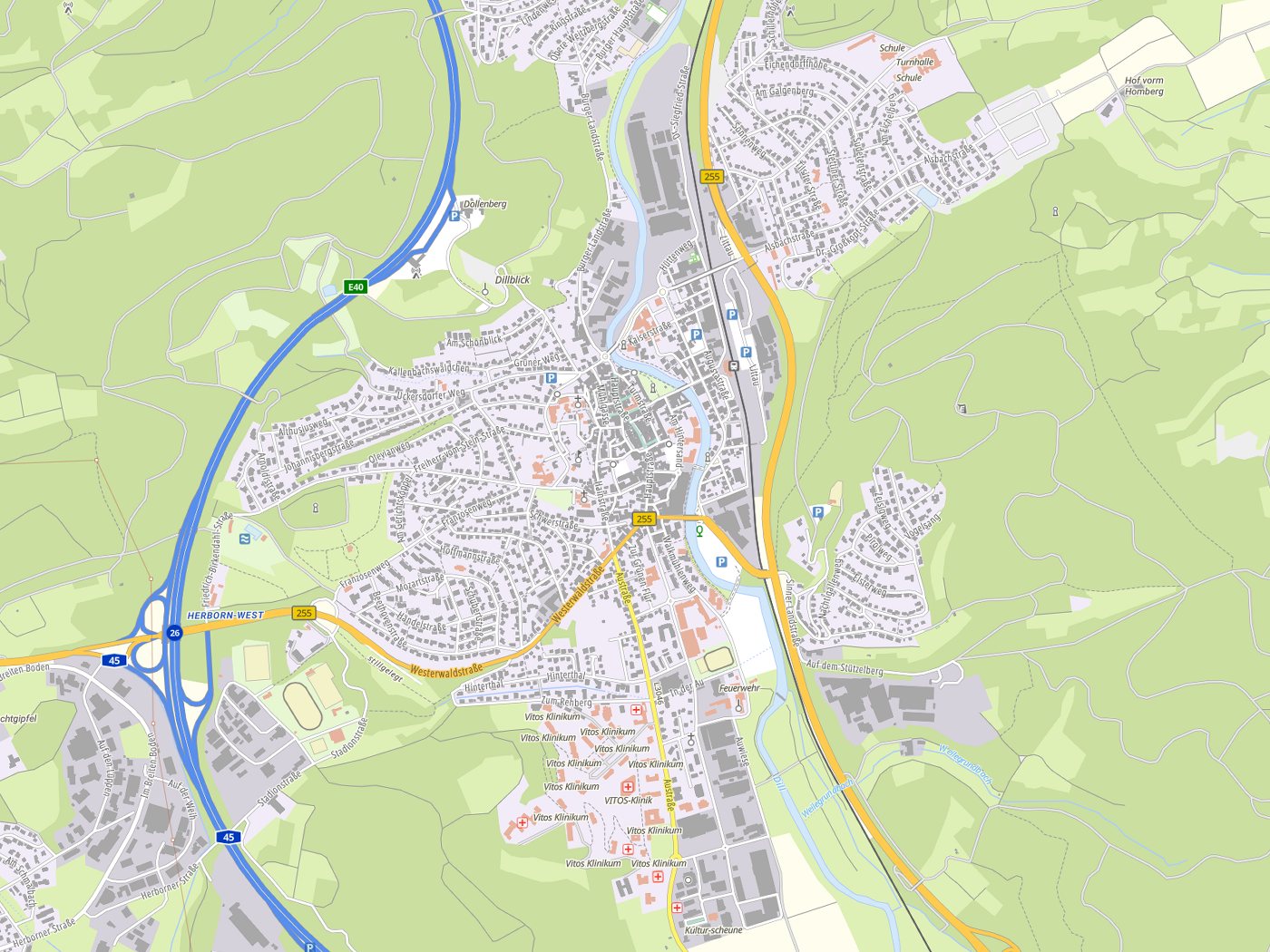 Kartenausschnitt Herborn mit Gewässern