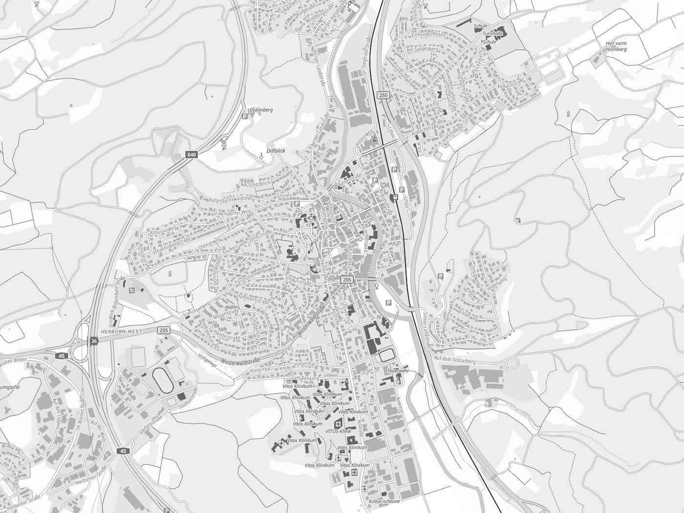 Kartenausschnitt Herborn mit Gewässern