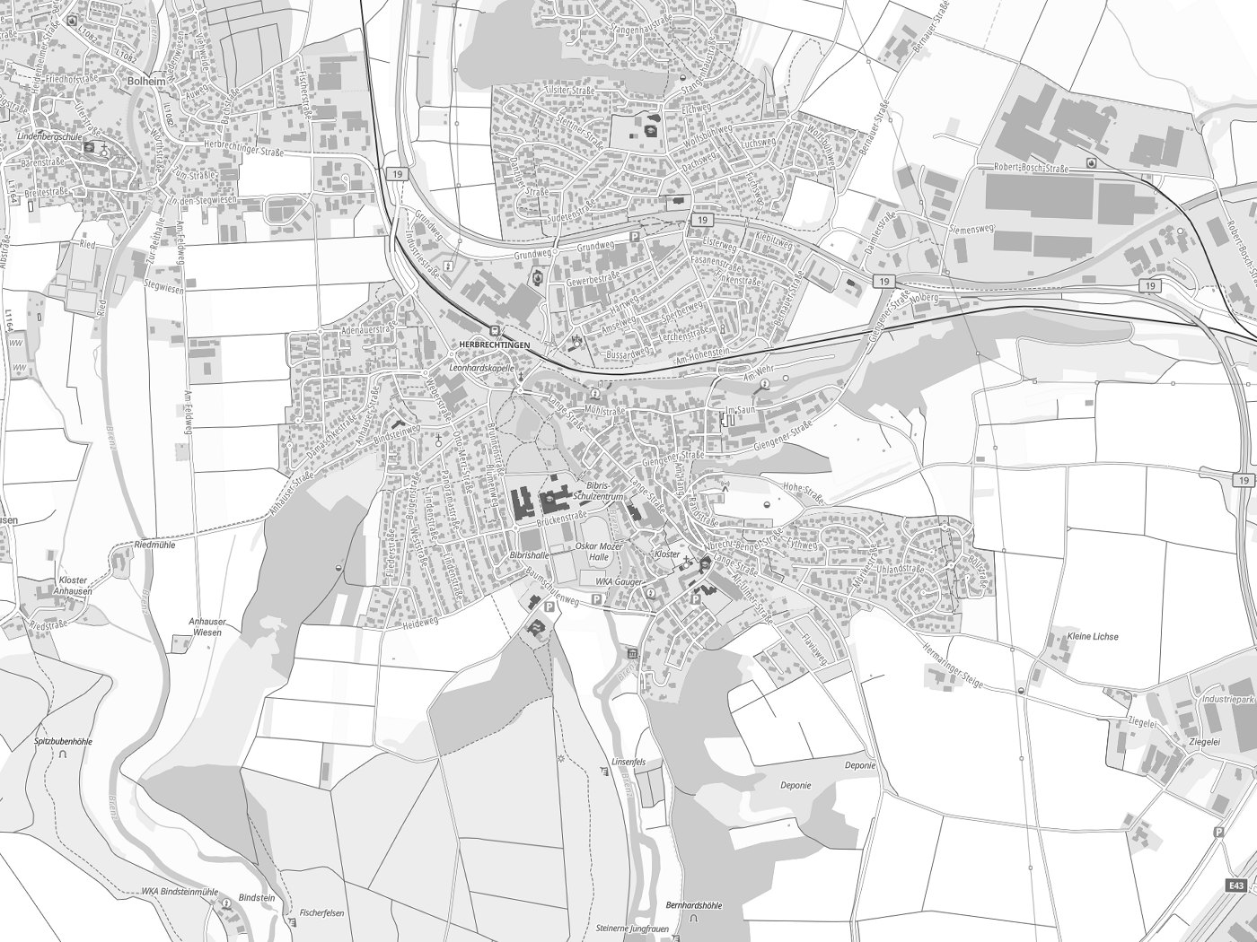 Kartenausschnitt Herbrechtingen mit Gewässern