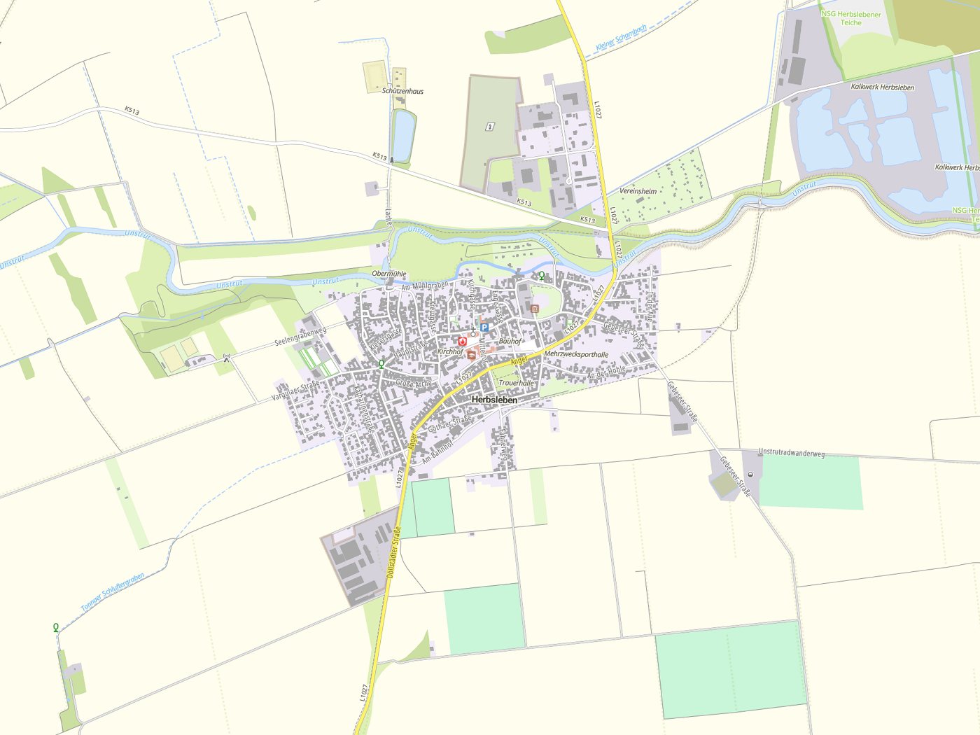 Kartenausschnitt Herbsleben mit Gewässern