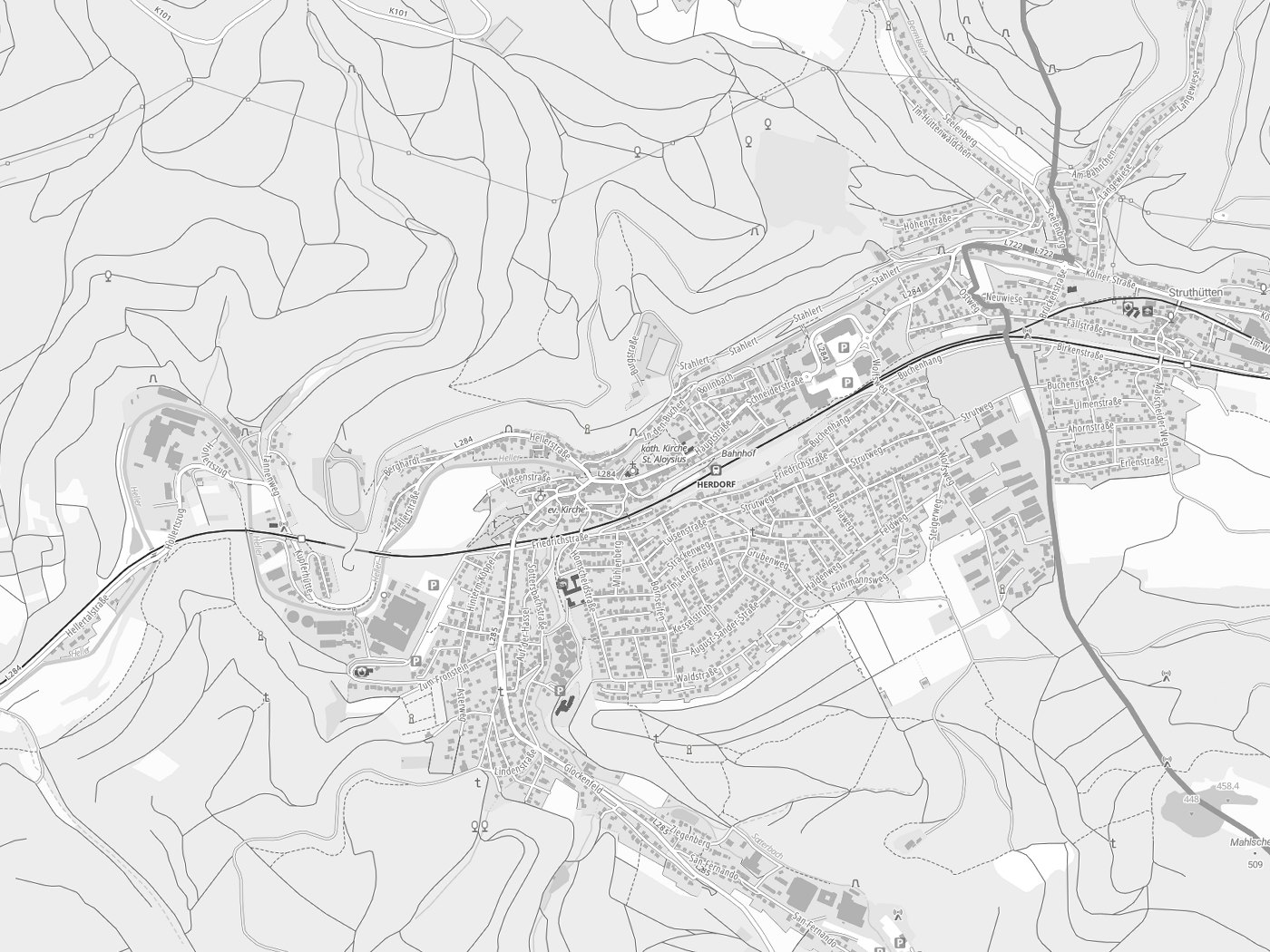 Kartenausschnitt Herdorf mit Gewässern