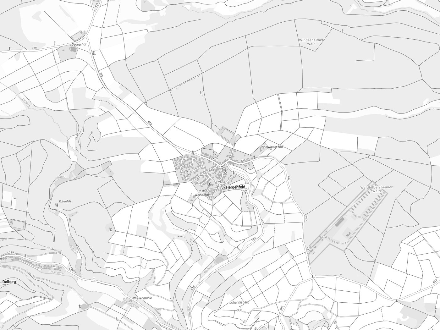 Kartenausschnitt Hergenfeld mit Gewässern