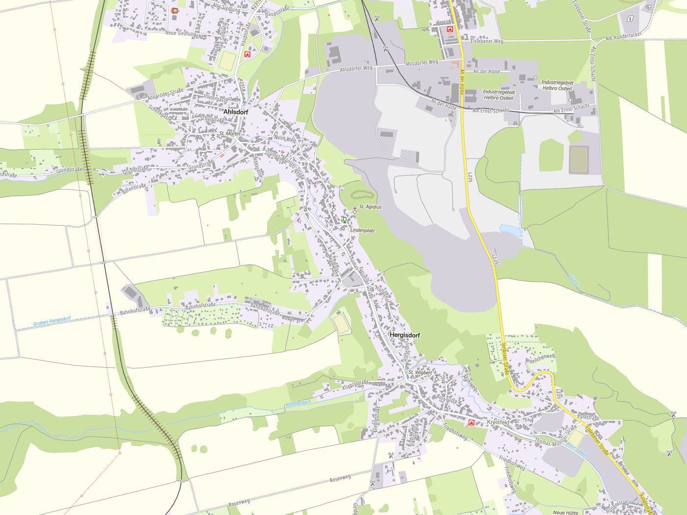 Kartenausschnitt Hergisdorf mit Gewässern