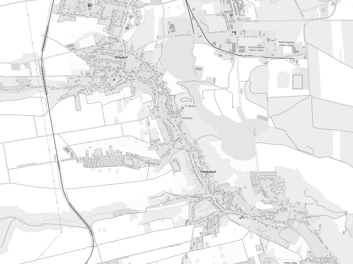 Kartenausschnitt Hergisdorf mit Gewässern