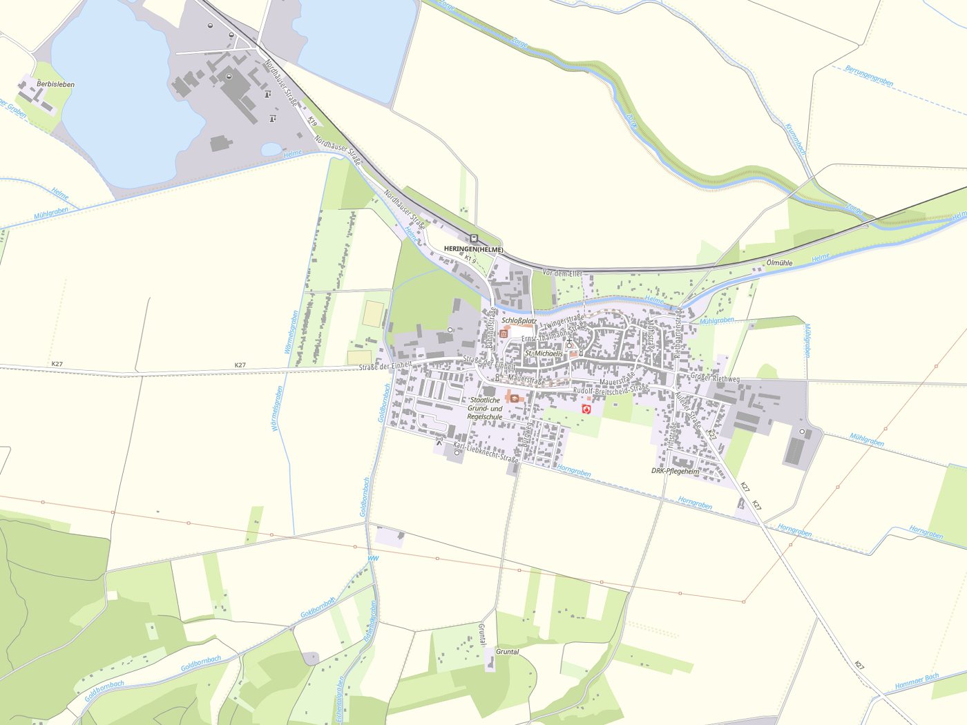 Kartenausschnitt Heringen/Helme mit Gewässern