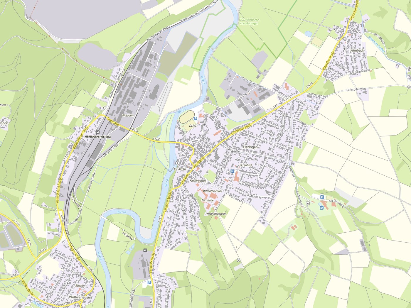 Kartenausschnitt Heringen (Werra) mit Gewässern