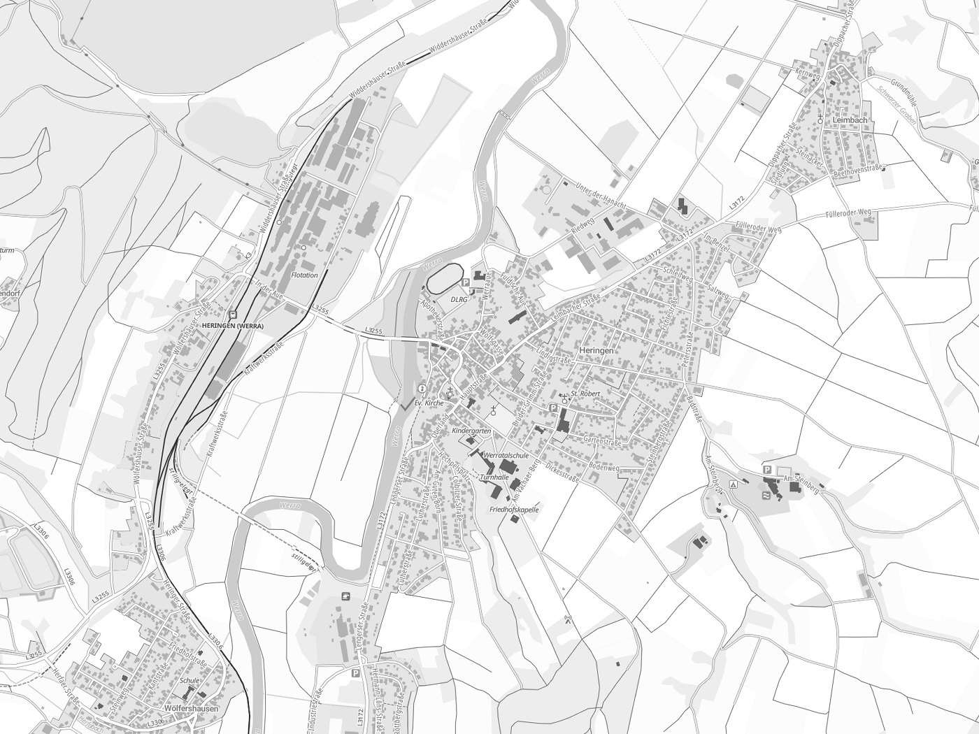 Kartenausschnitt Heringen (Werra) mit Gewässern