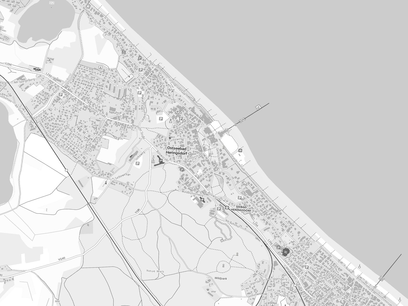 Kartenausschnitt Heringsdorf mit Gewässern