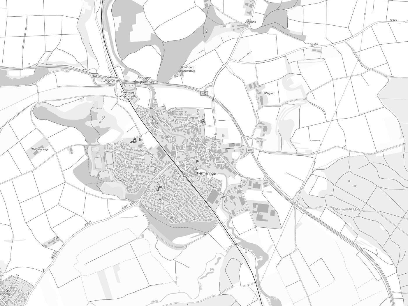 Kartenausschnitt Hermaringen mit Gewässern