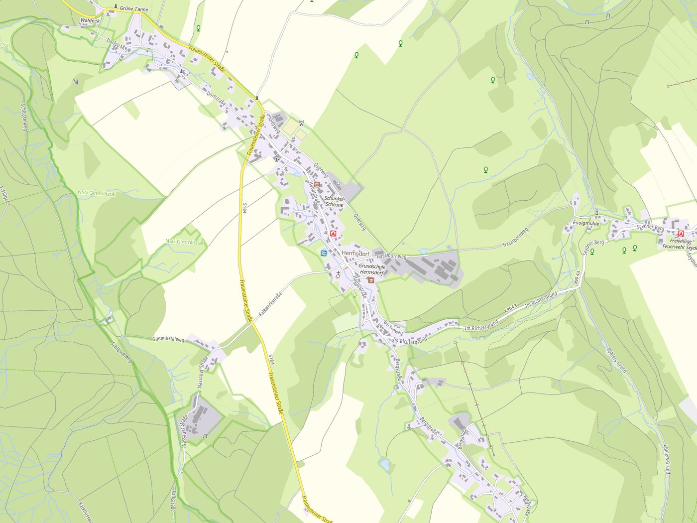 Kartenausschnitt Hermsdorf/Erzgeb. mit Gewässern