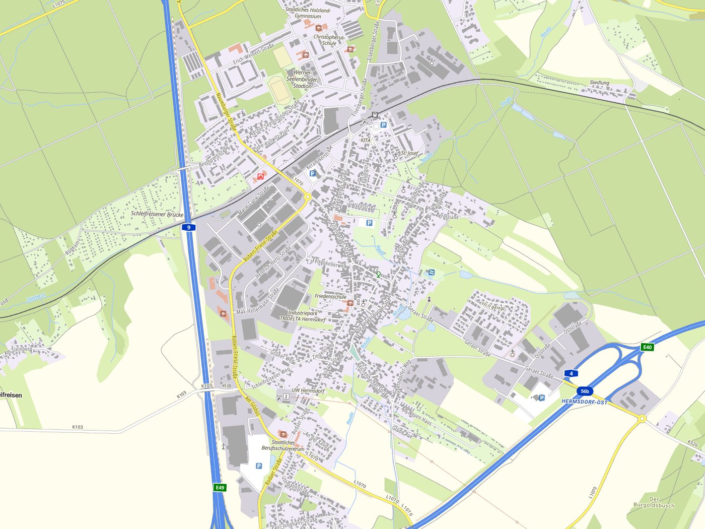 Kartenausschnitt Hermsdorf mit Gewässern