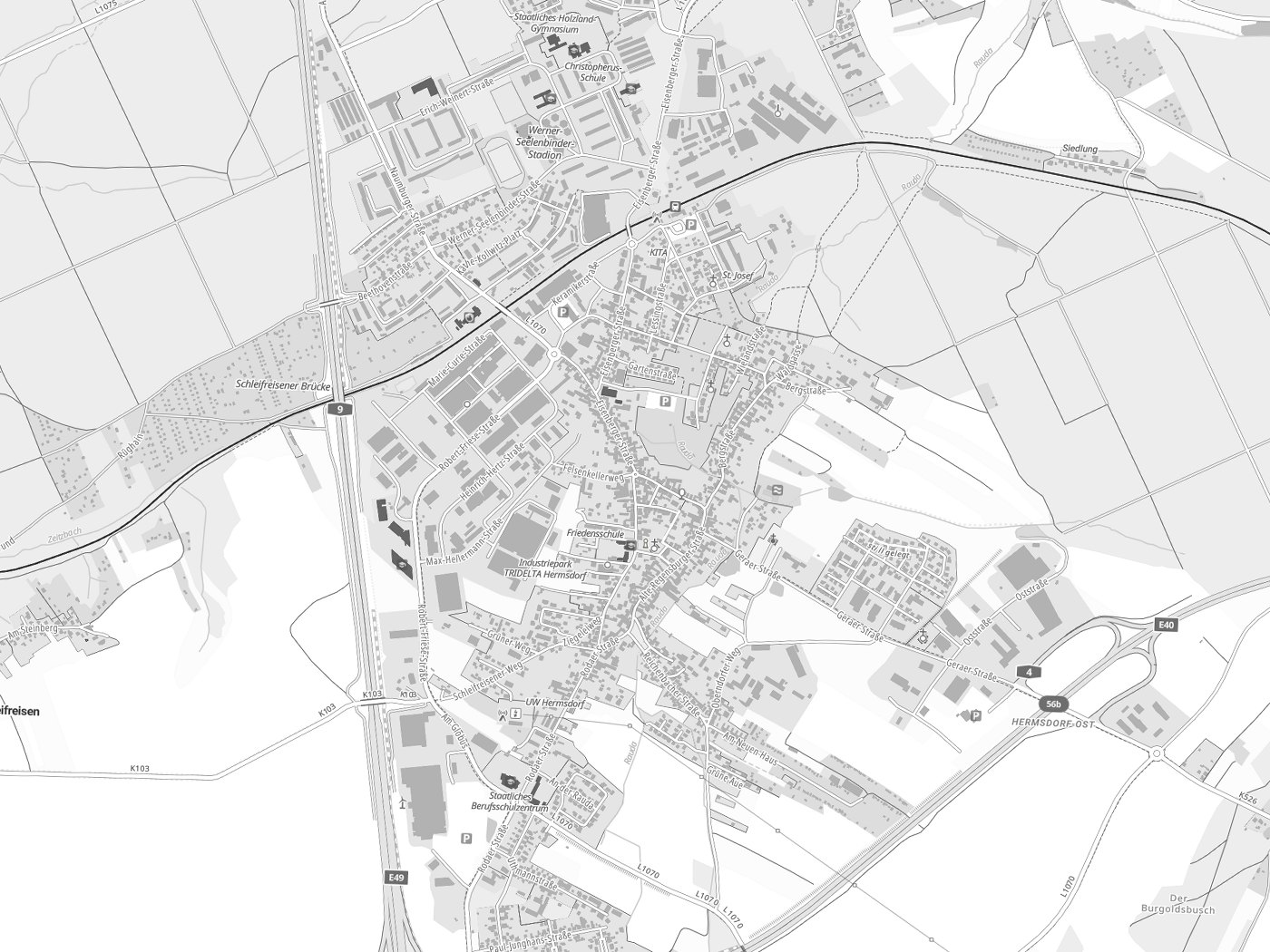 Kartenausschnitt Hermsdorf mit Gewässern