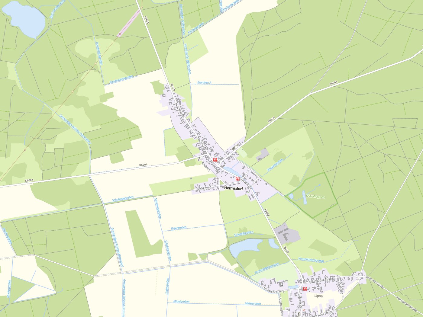 Kartenausschnitt Hermsdorf mit Gewässern