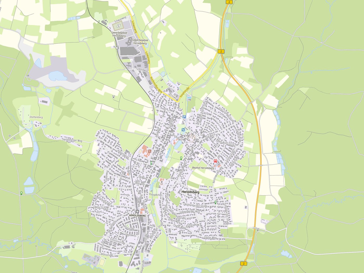Kartenausschnitt Heroldsberg mit Gewässern