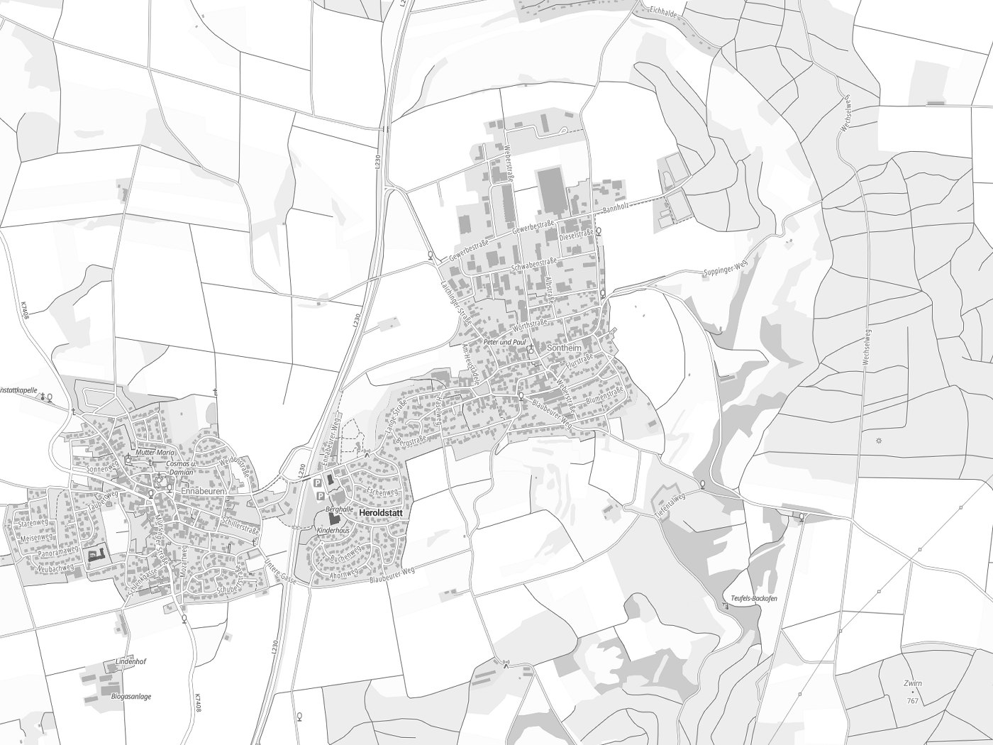 Kartenausschnitt Heroldstatt mit Gewässern
