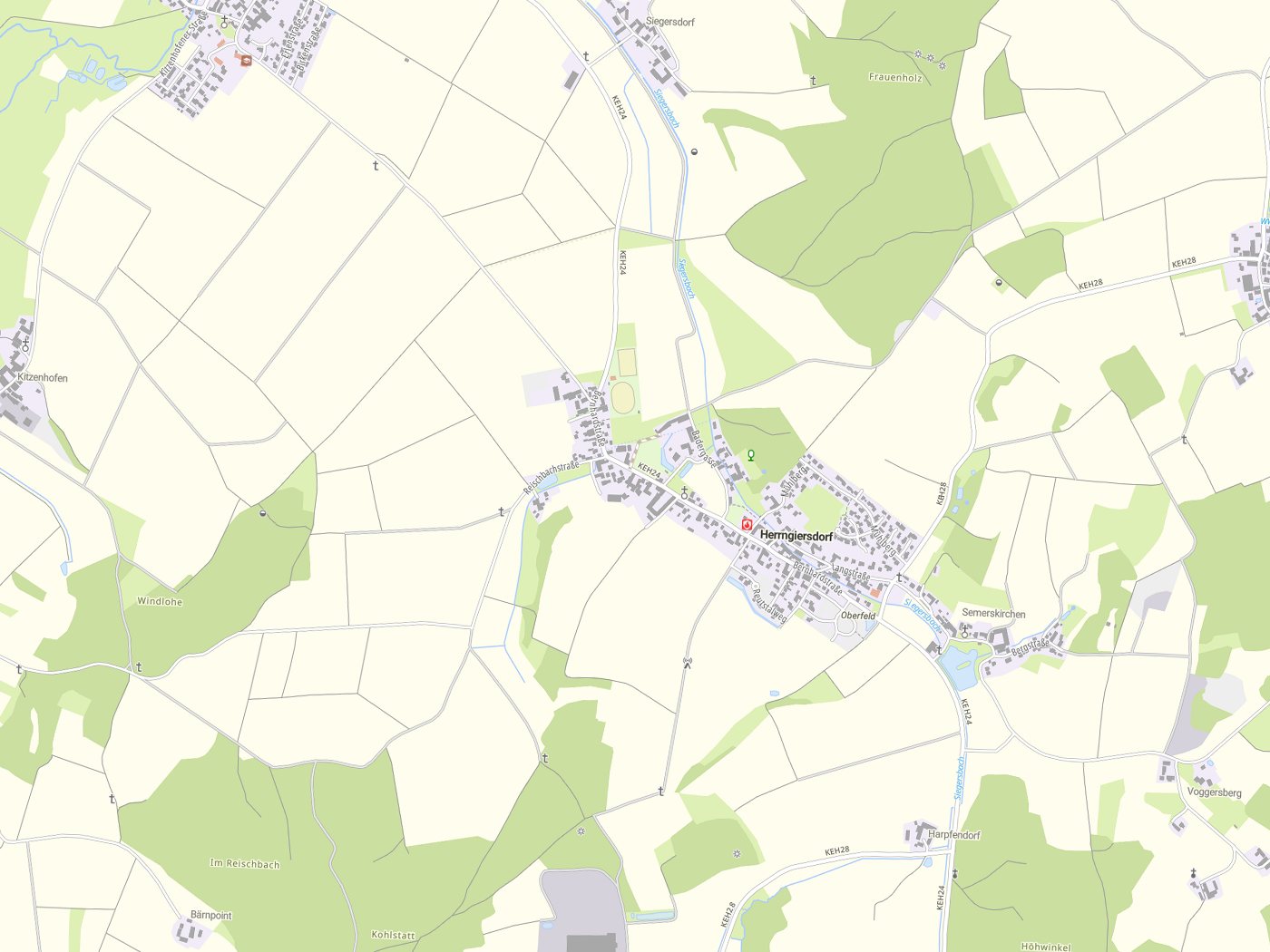 Kartenausschnitt Herrngiersdorf mit Gewässern