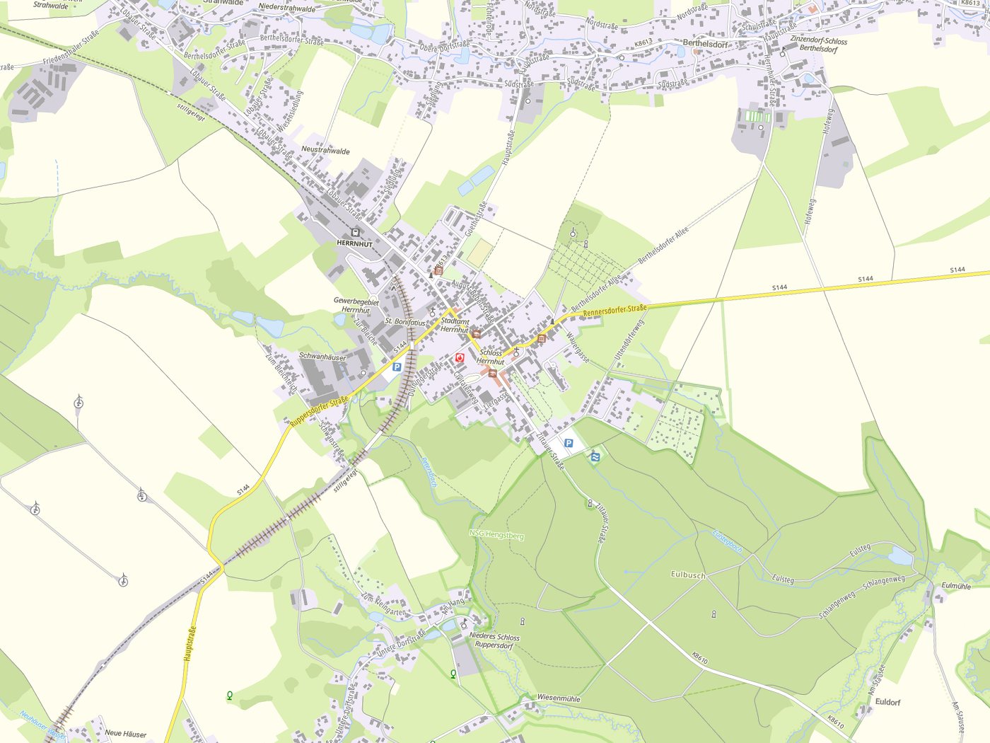 Kartenausschnitt Herrnhut mit Gewässern