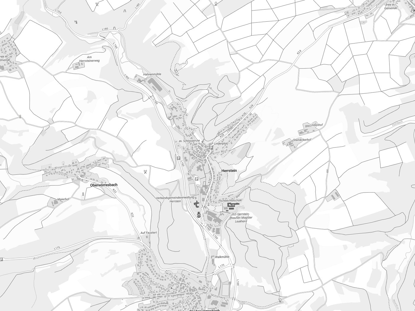 Kartenausschnitt Herrstein mit Gewässern