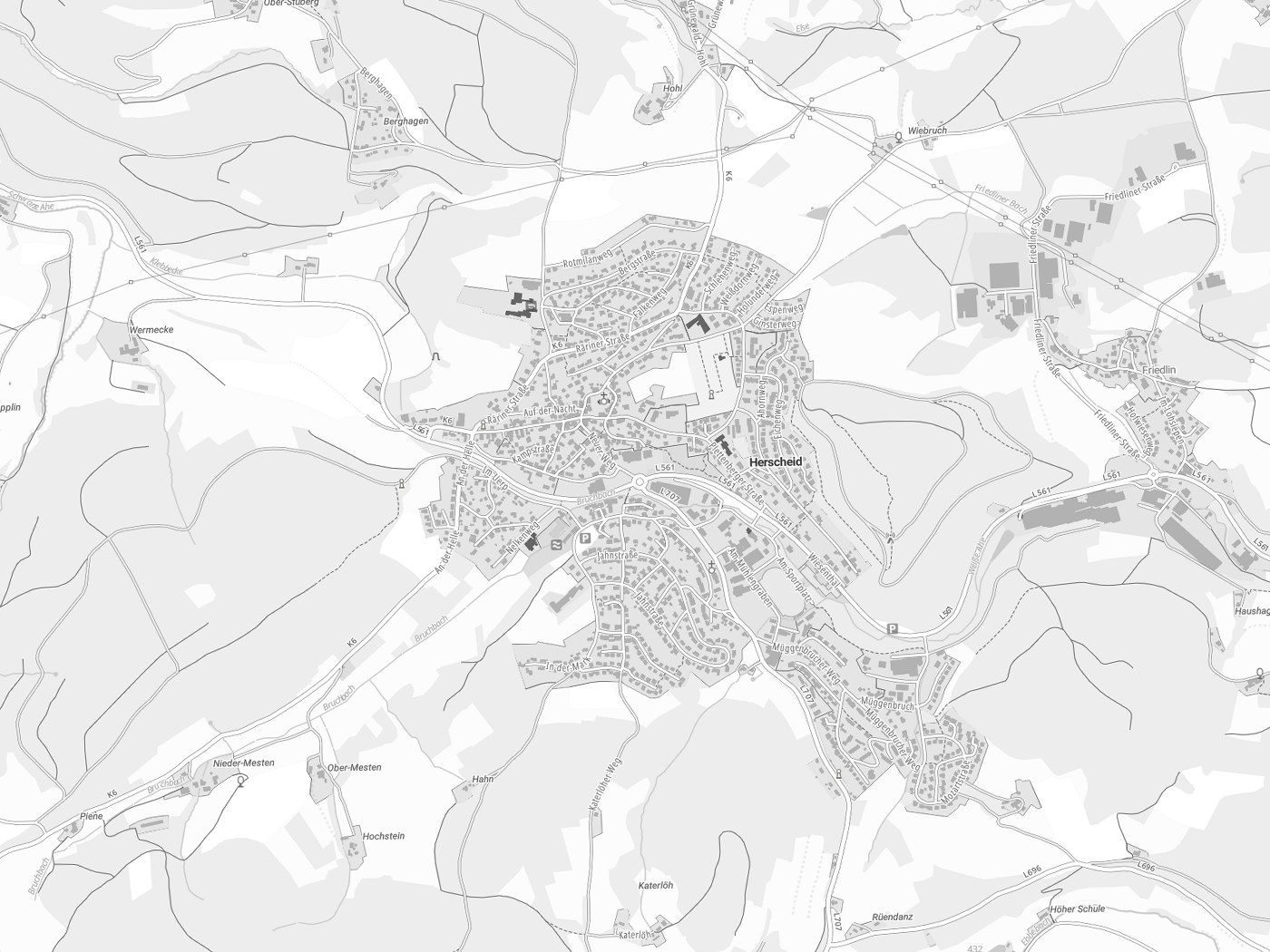 Kartenausschnitt Herscheid mit Gewässern