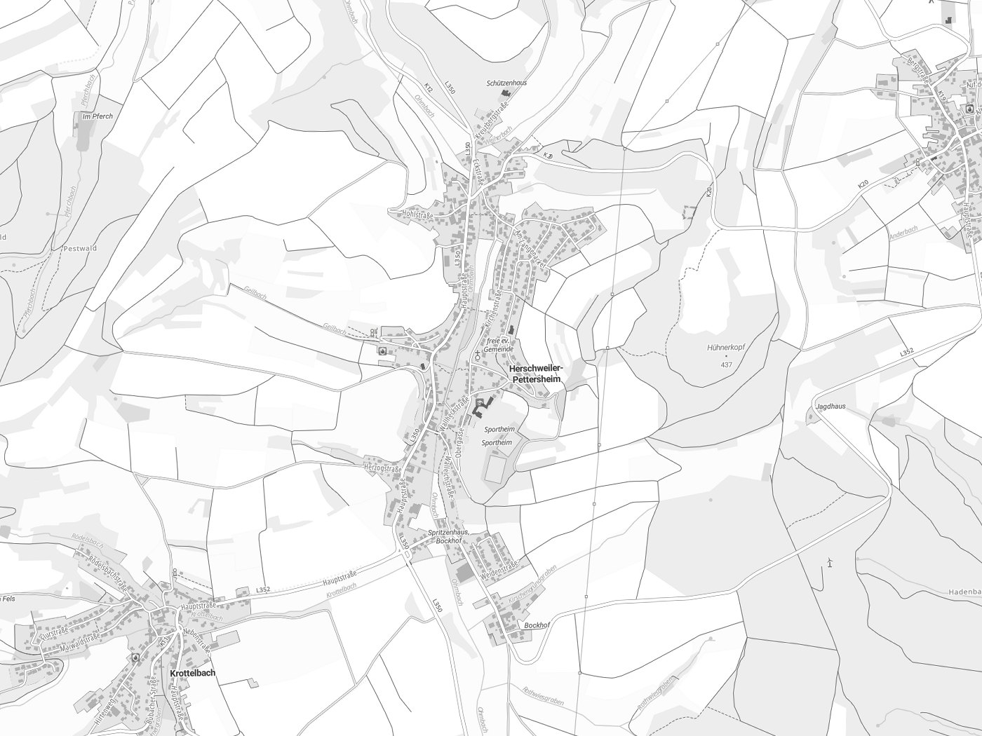 Kartenausschnitt Herschweiler-Pettersheim mit Gewässern