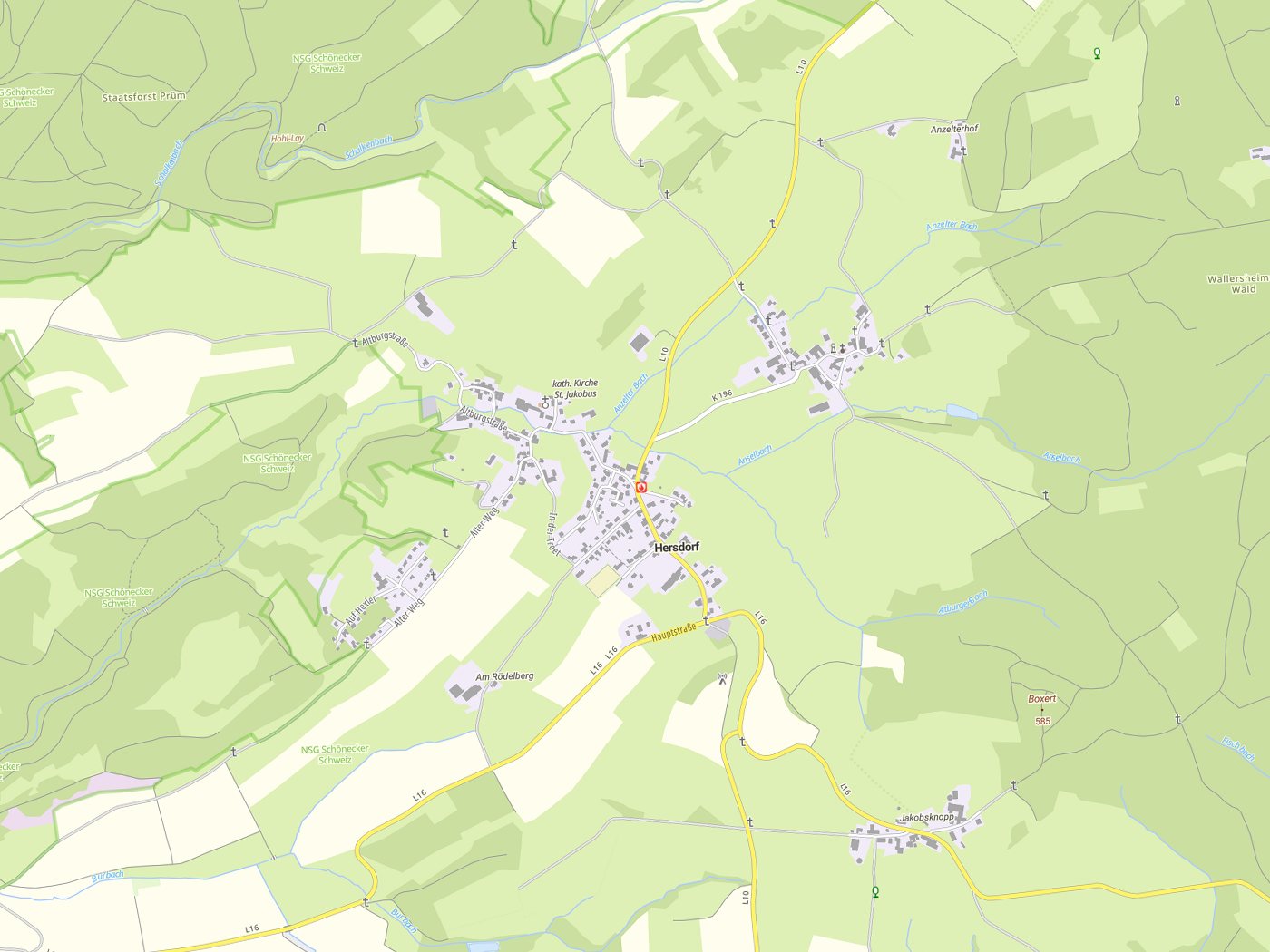 Kartenausschnitt Hersdorf mit Gewässern