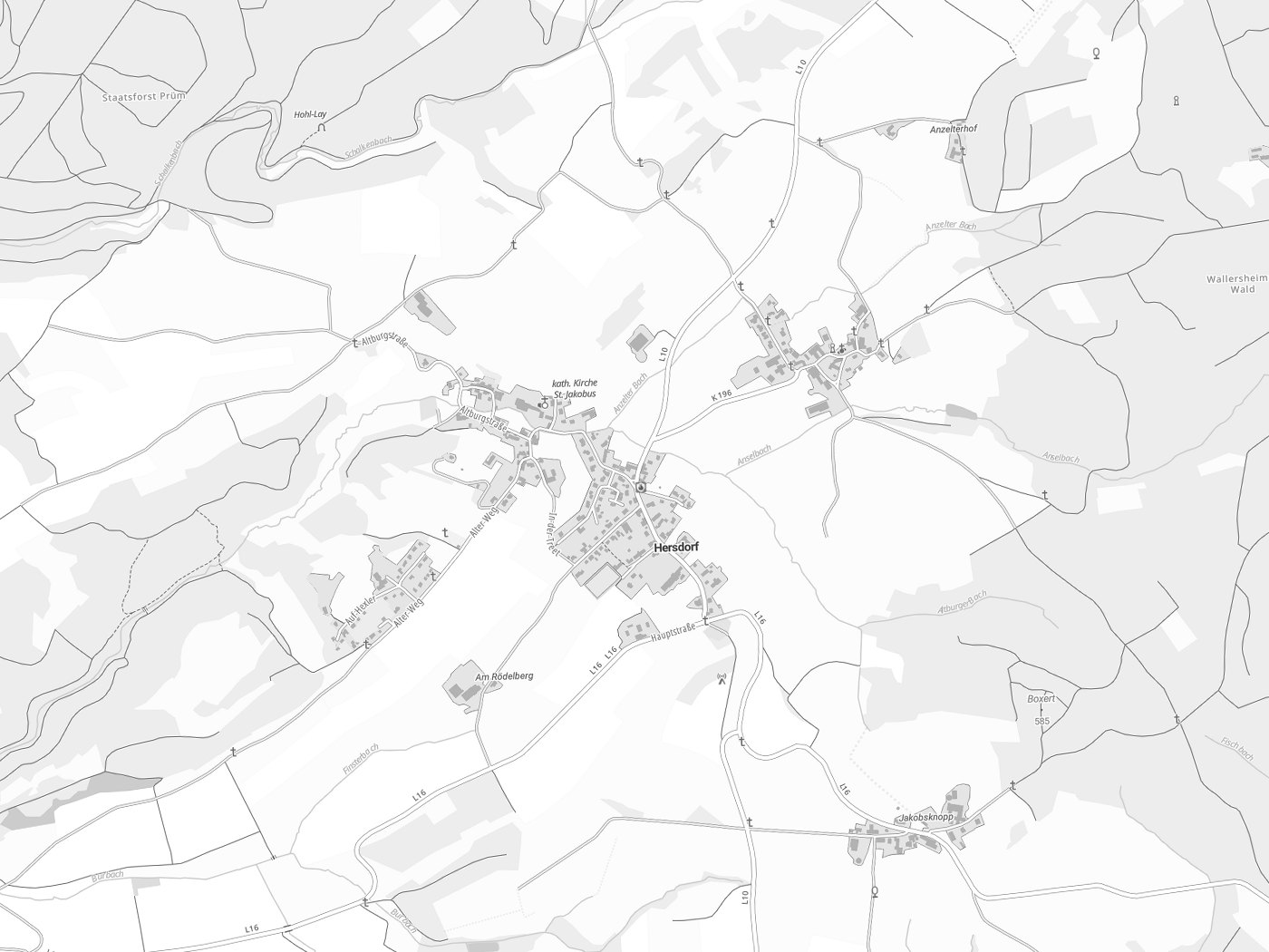 Kartenausschnitt Hersdorf mit Gewässern