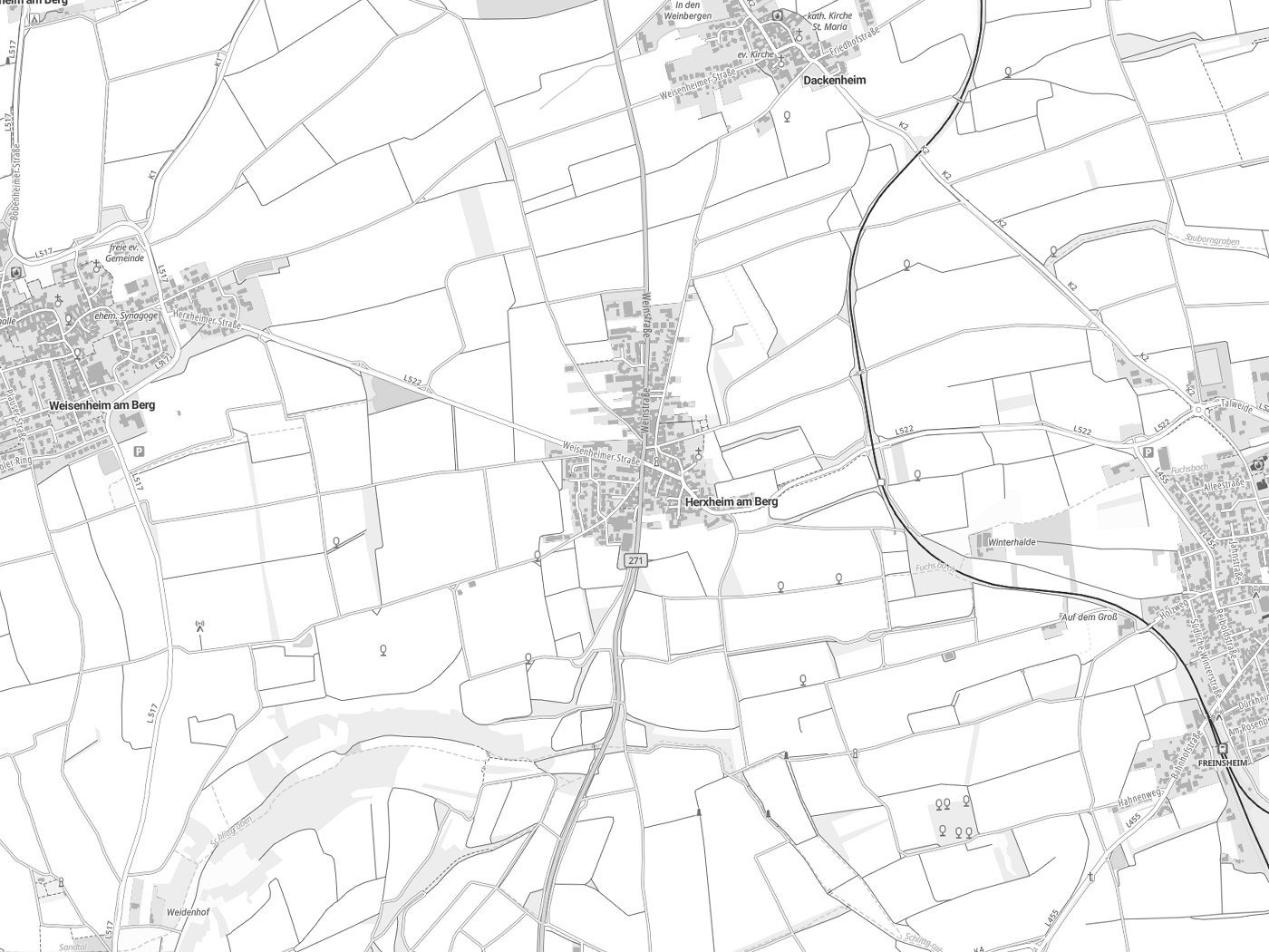 Kartenausschnitt Herxheim am Berg mit Gewässern