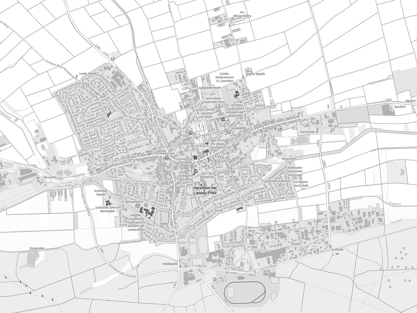 Kartenausschnitt Herxheim bei Landau/ Pfalz mit Gewässern