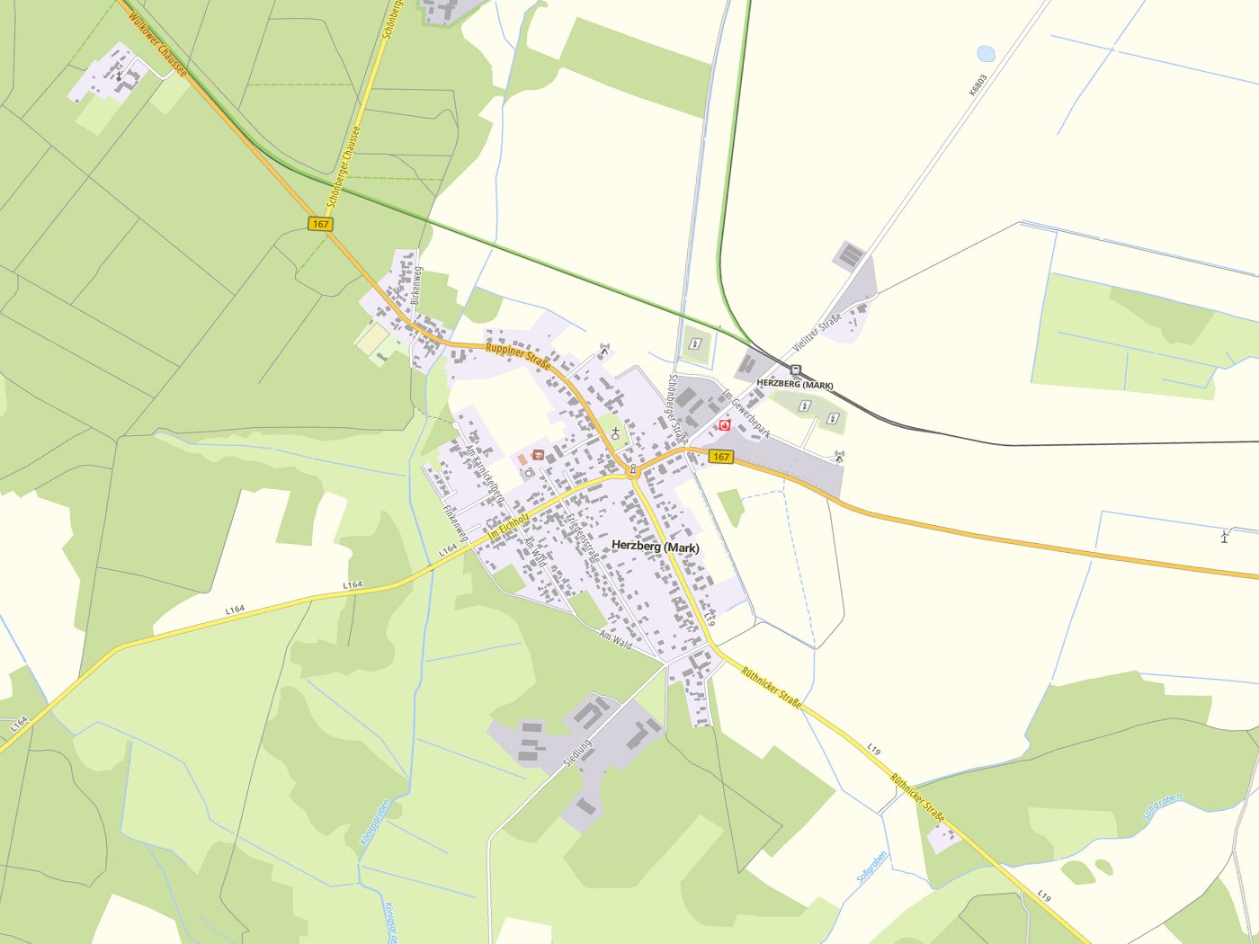 Kartenausschnitt Herzberg (Mark) mit Gewässern