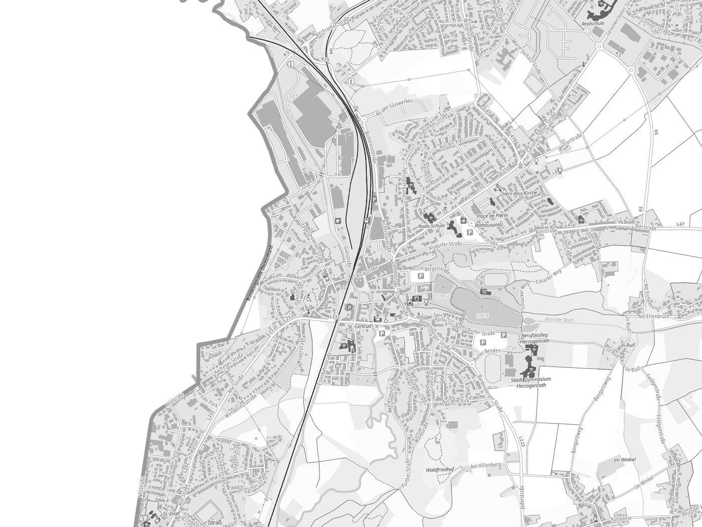 Kartenausschnitt Herzogenrath mit Gewässern