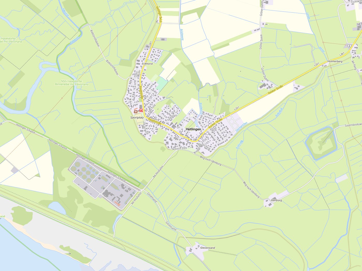 Kartenausschnitt Hetlingen mit Gewässern