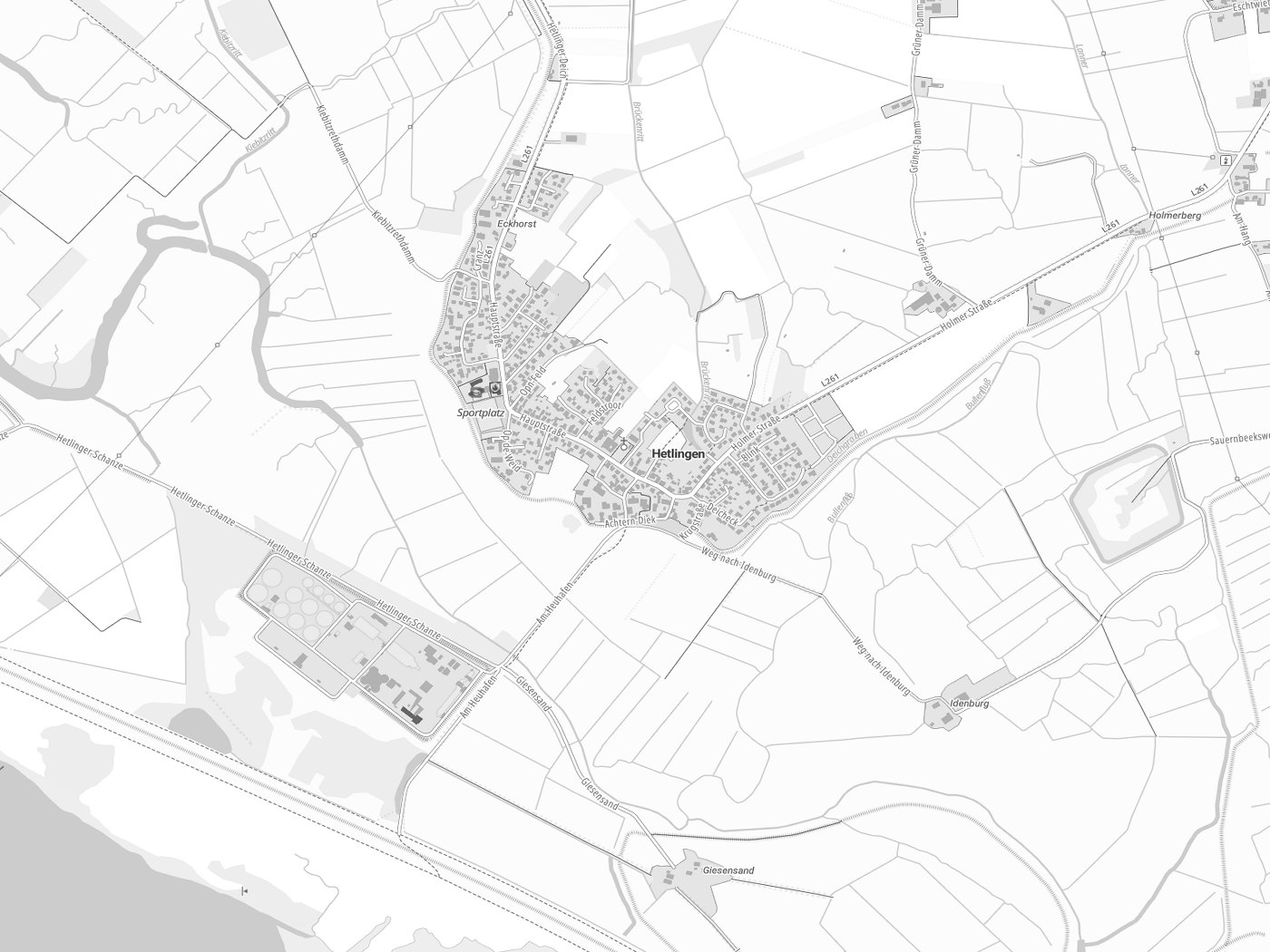 Kartenausschnitt Hetlingen mit Gewässern