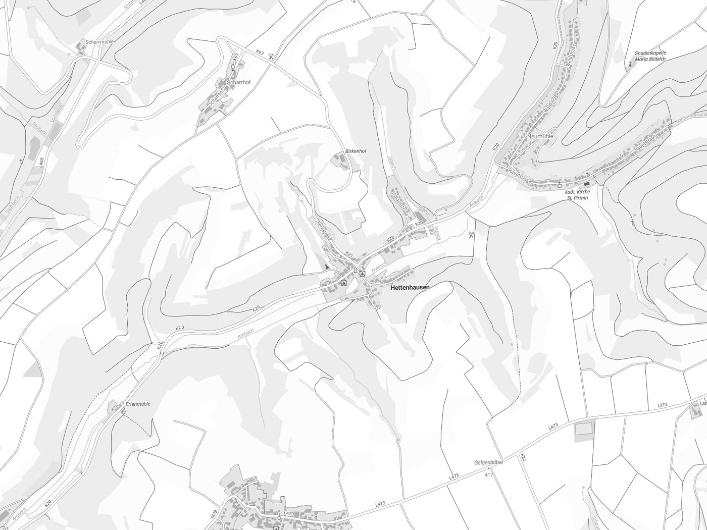 Kartenausschnitt Hettenhausen mit Gewässern