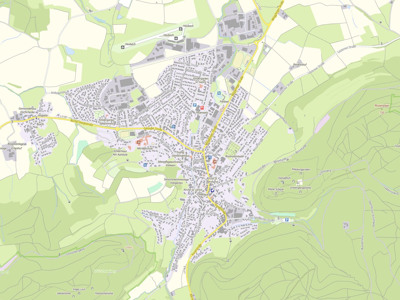 Kartenausschnitt Heubach mit Gewässern
