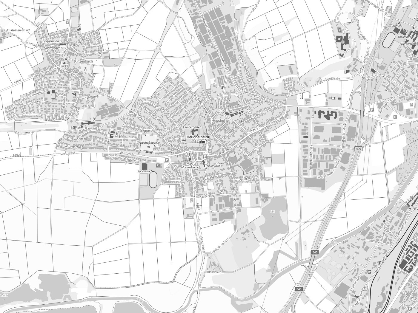 Kartenausschnitt Heuchelheim a. d. Lahn mit Gewässern