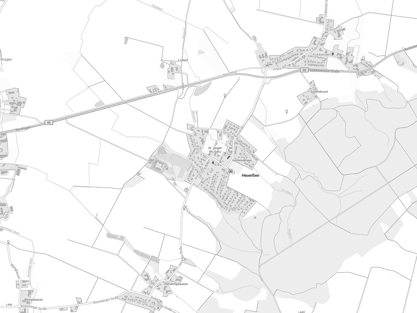 Kartenausschnitt Heuerßen mit Gewässern