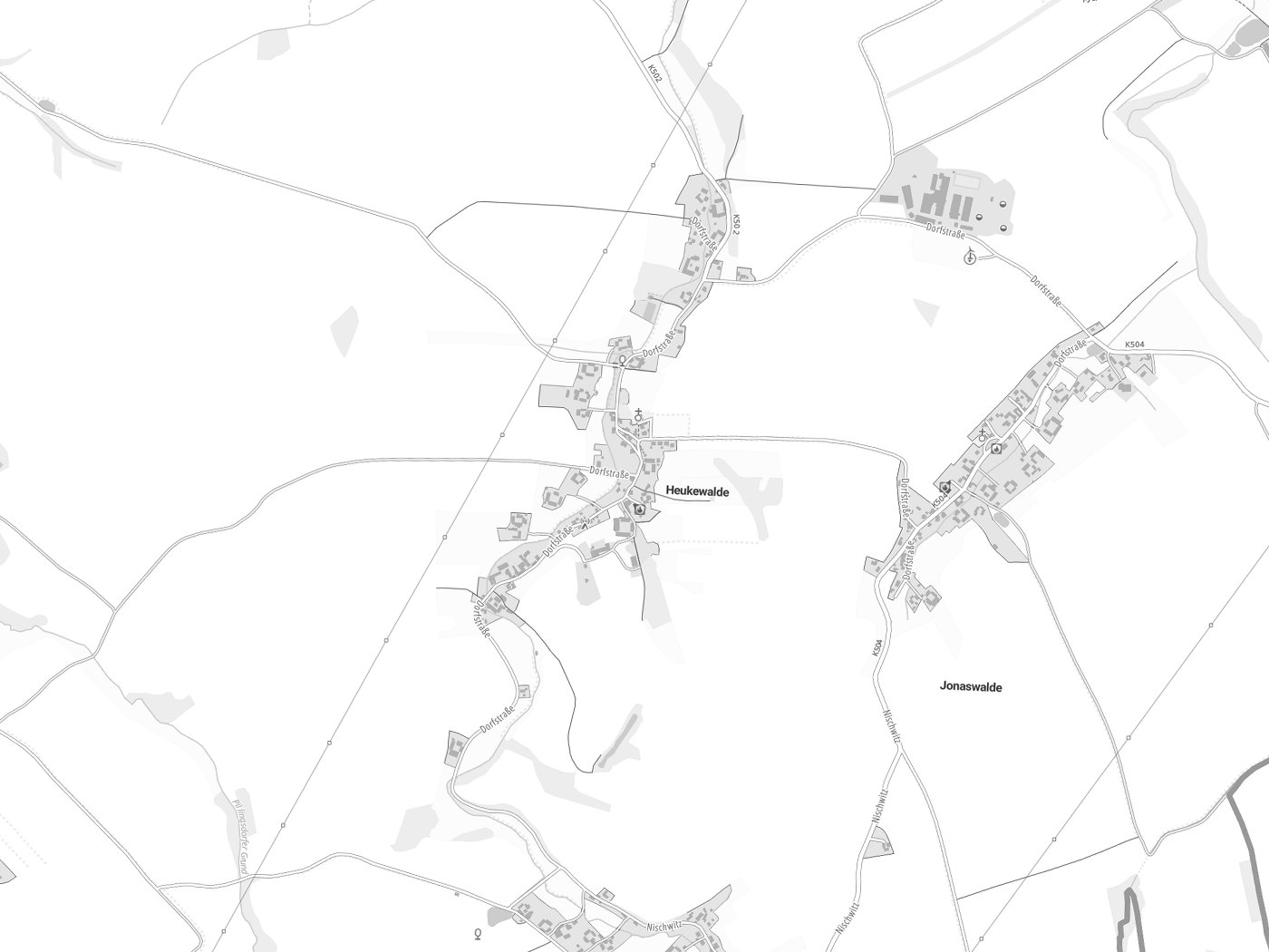 Kartenausschnitt Heukewalde mit Gewässern