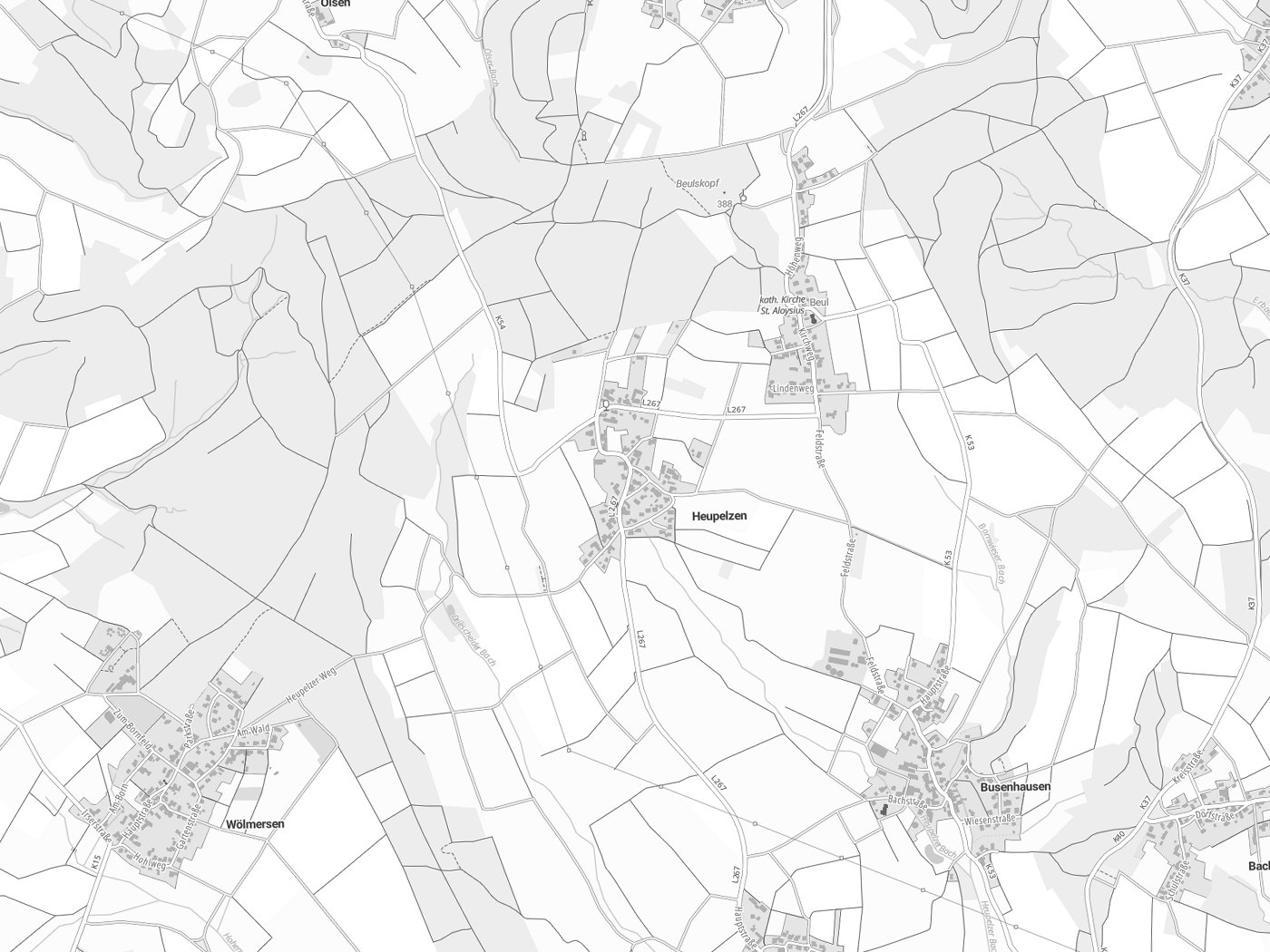 Kartenausschnitt Heupelzen mit Gewässern