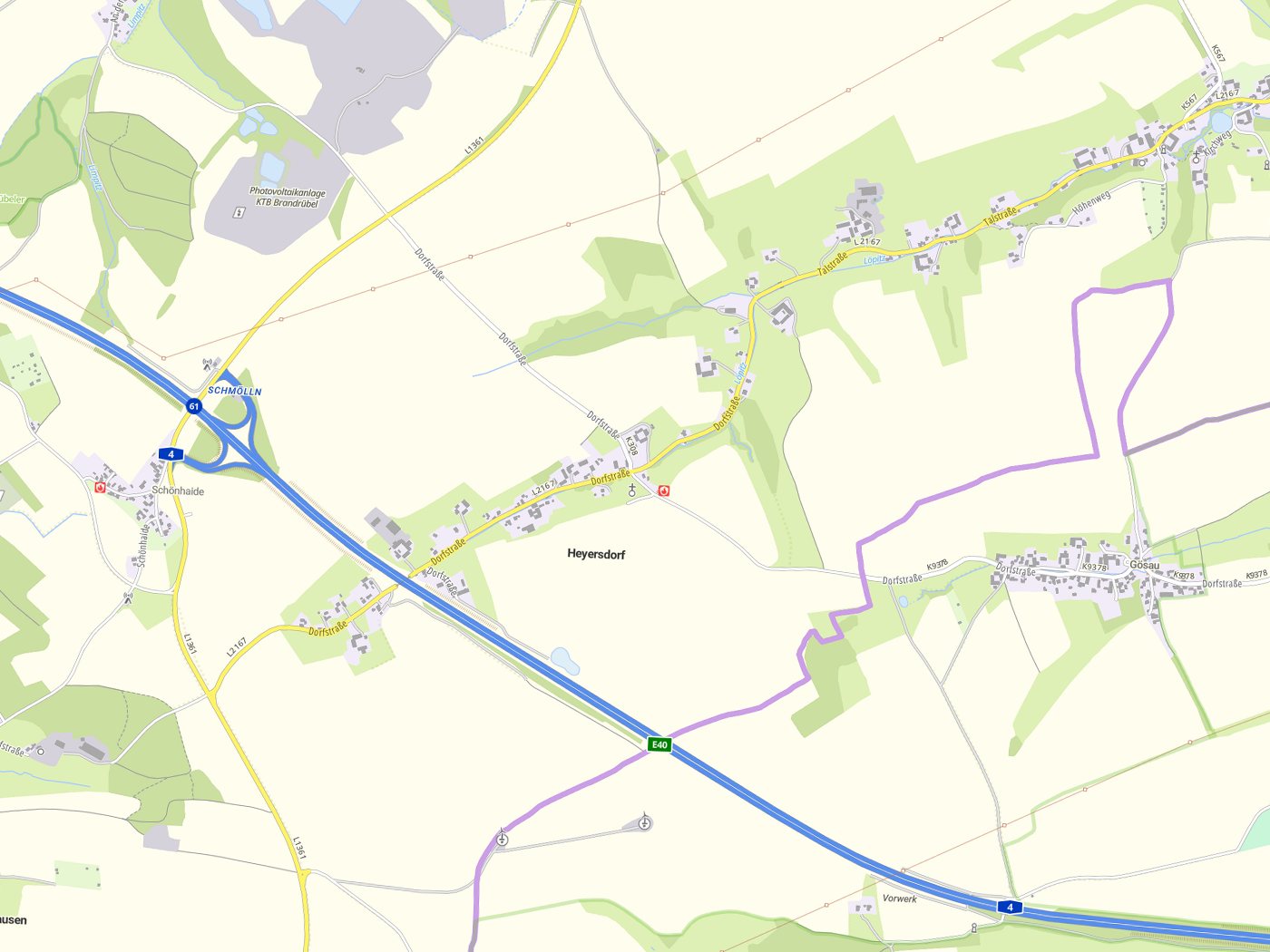Kartenausschnitt Heyersdorf mit Gewässern