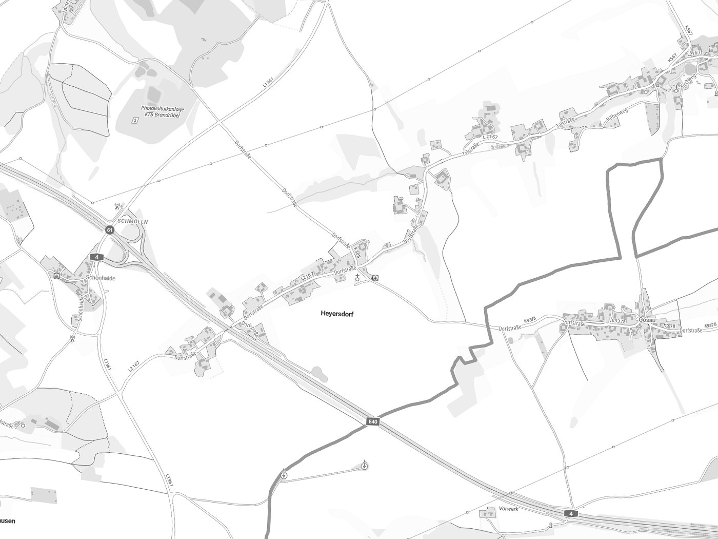 Kartenausschnitt Heyersdorf mit Gewässern
