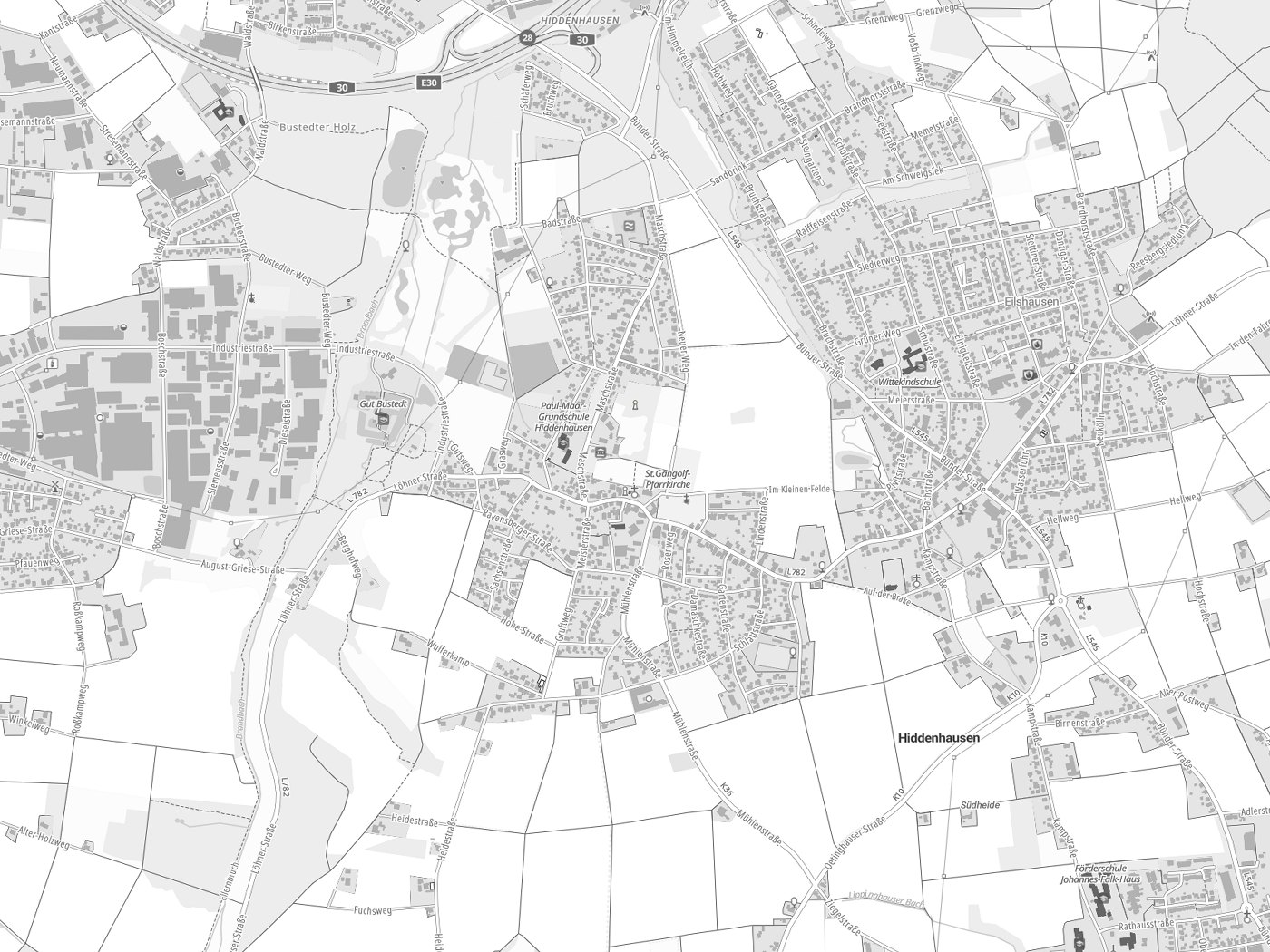 Kartenausschnitt Hiddenhausen mit Gewässern