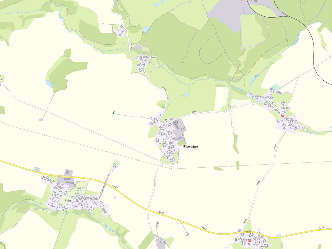 Kartenausschnitt Hilbersdorf mit Gewässern
