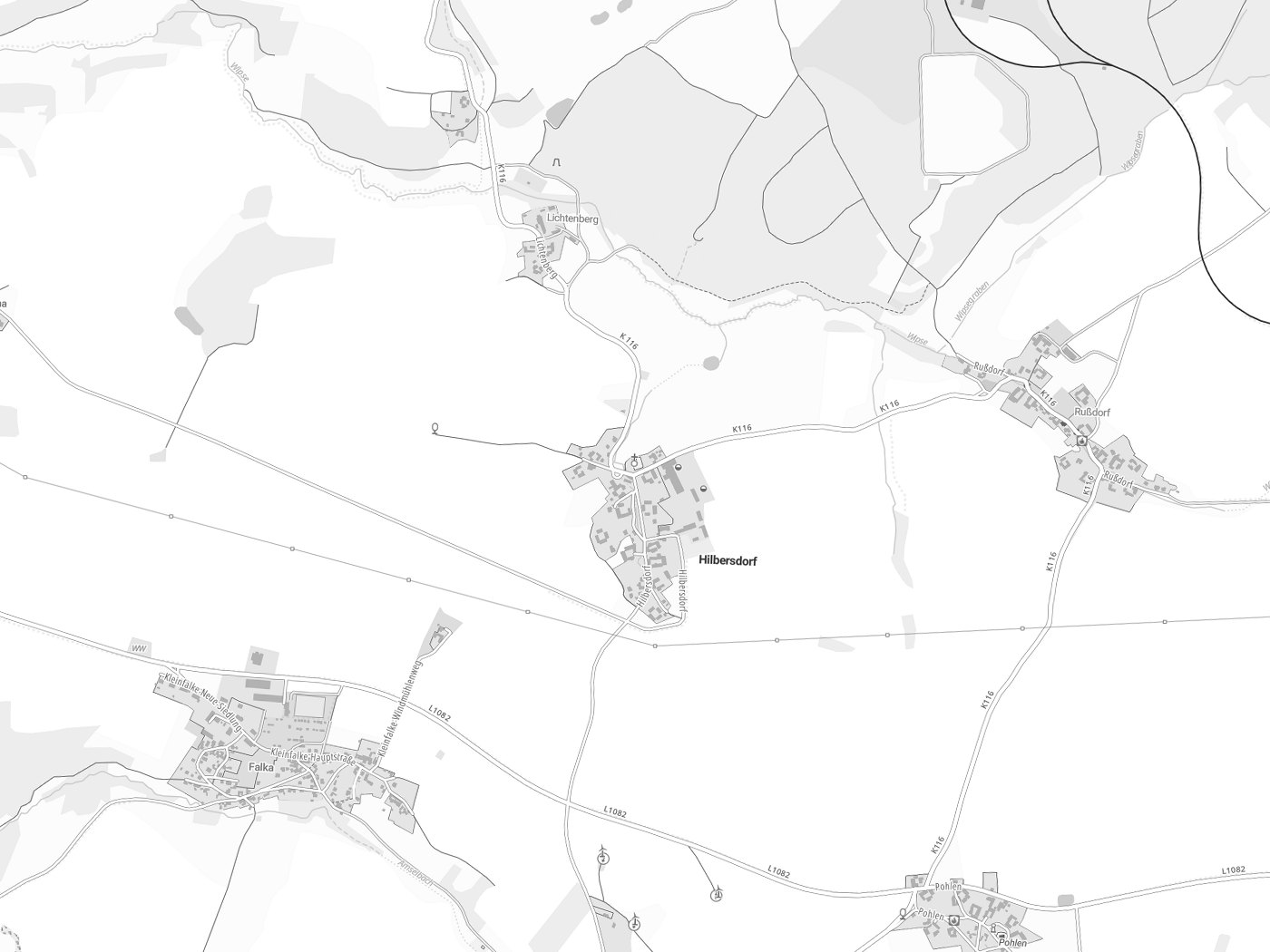 Kartenausschnitt Hilbersdorf mit Gewässern
