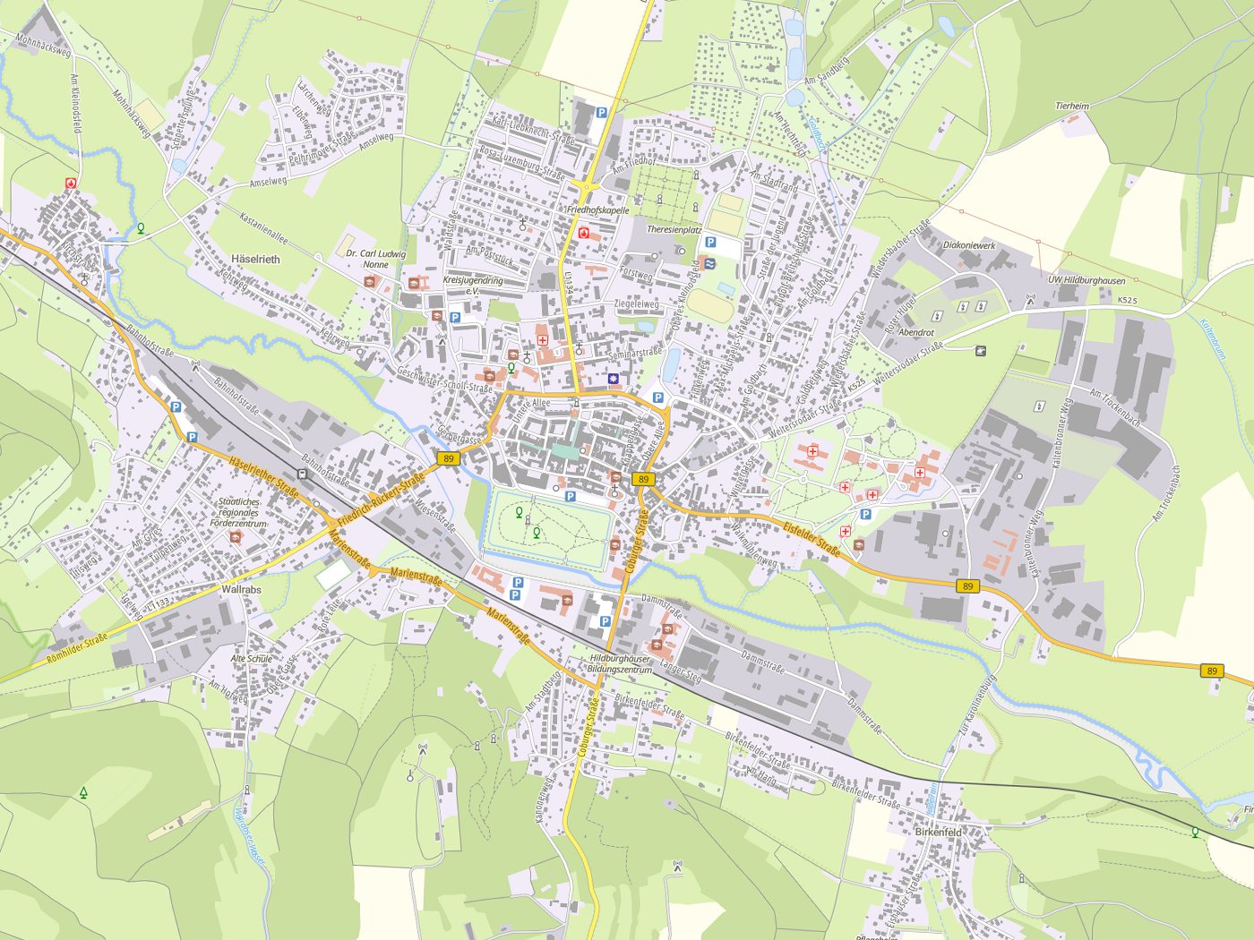Kartenausschnitt Hildburghausen mit Gewässern